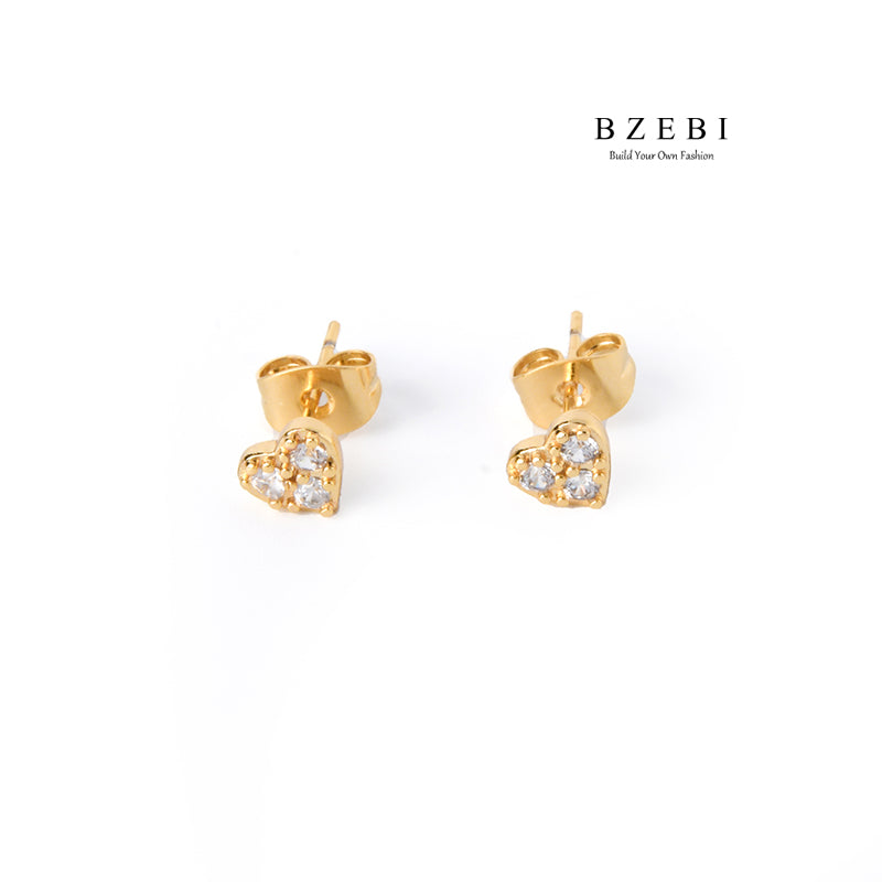 BZEBI18k diamond-plated love niche design fashion single-product earrings