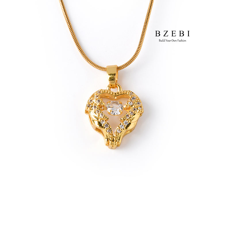 BZEBI 18K Gold Cubic Zirconia Pendant Fishtail Necklace