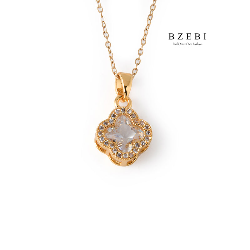 BZEBI 14K gold-plated cubic zirconia octagonal flower necklace