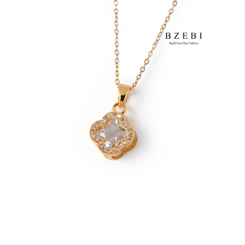 BZEBI 14K gold-plated cubic zirconia octagonal flower necklace