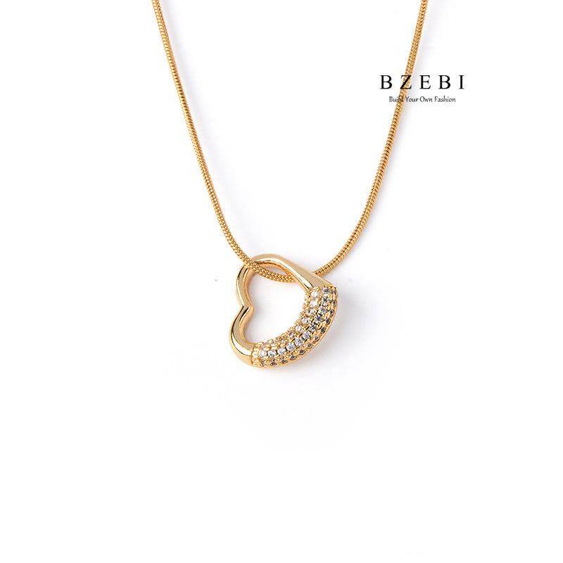 BZEBI 14K gold-plated cubic zirconia spiral flower necklace