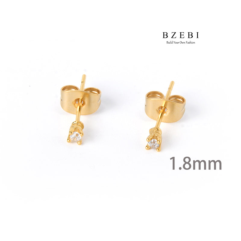 BZEBI Gold Plated Round Earrings Gold Plated Stainless Steel Earrings Jewelry 18K women's Gold Plated Round Zircon Earrings