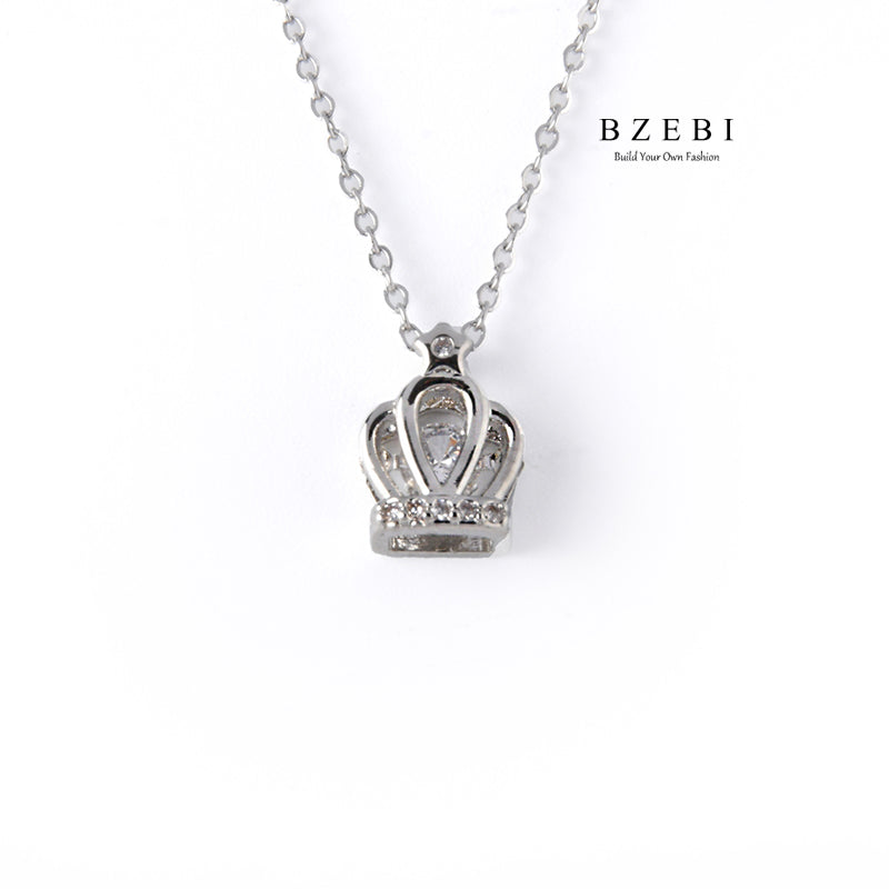 BZEBI The new S925 silver crown set diamond fashion pendant jewelry jewelry ladies Necklace Birthday Party gift