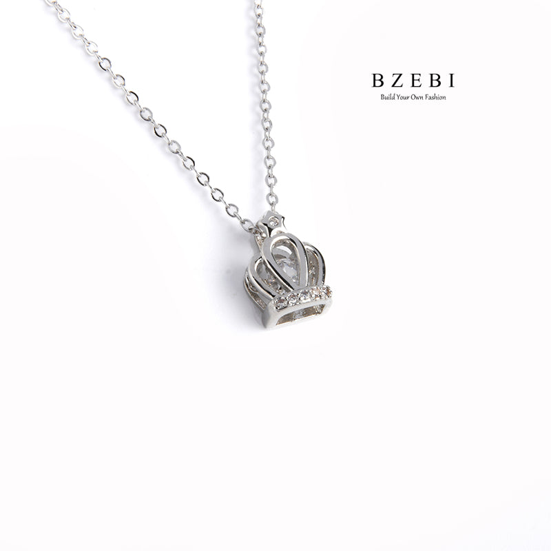 BZEBI The new S925 silver crown set diamond fashion pendant jewelry jewelry ladies Necklace Birthday Party gift