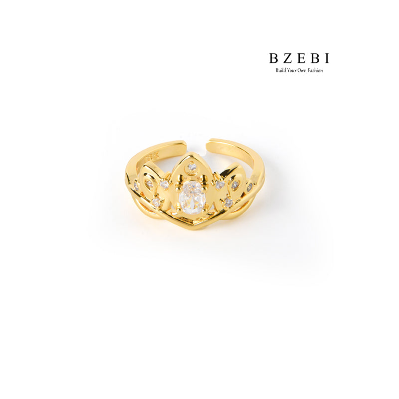 BZEBI New Trend 18K gold-plated opening adjustable micro-zircon double-layered Geometric Triangle Ring Jewelry Gift