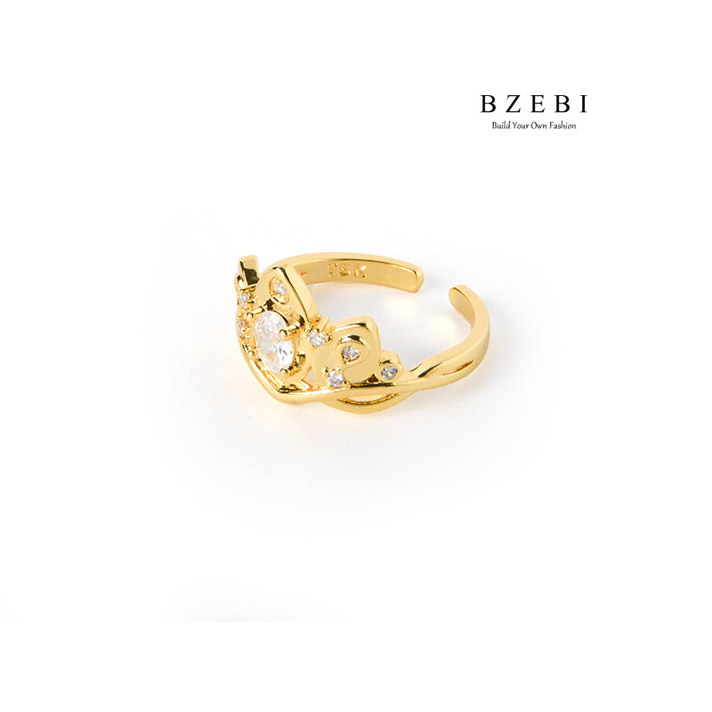 BZEBI New Trend 18K gold-plated opening adjustable micro-zircon double-layered Geometric Triangle Ring Jewelry Gift