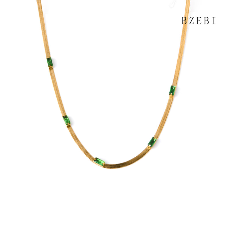 18k Gold Plated Cubic Zirconia Serpentine green diamond Necklace for Women with Box