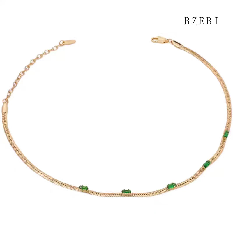 18k Gold Plated Cubic Zirconia Serpentine green diamond Necklace for Women with Box