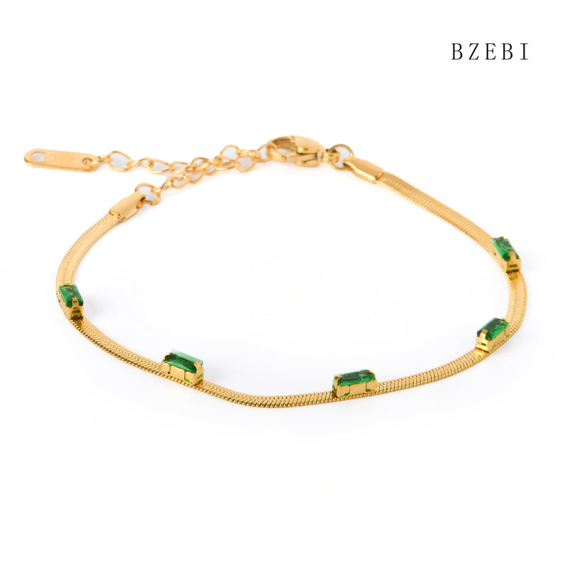 18k Gold Plated Cubic Zirconia Serpentine green diamond Bracelet for Women with Box