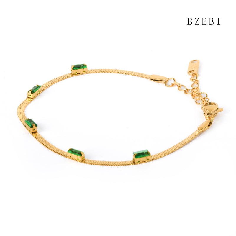 18k Gold Plated Cubic Zirconia Serpentine green diamond Bracelet for Women with Box