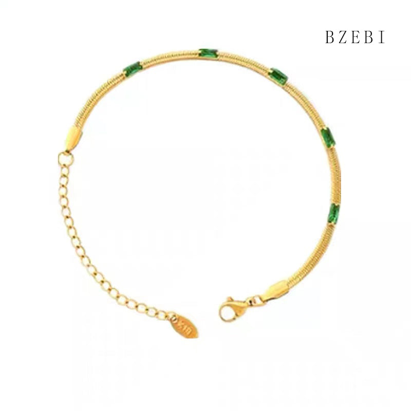 18k Gold Plated Cubic Zirconia Serpentine green diamond Bracelet for Women with Box