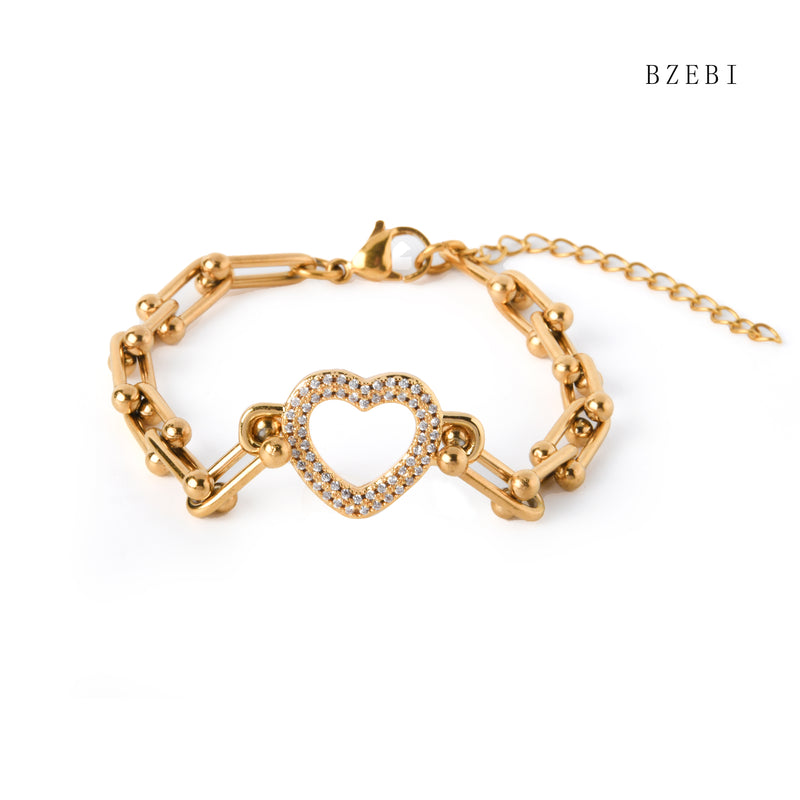 18k Gold Plated Cubic Zirconia love Bracelet for Women with Box