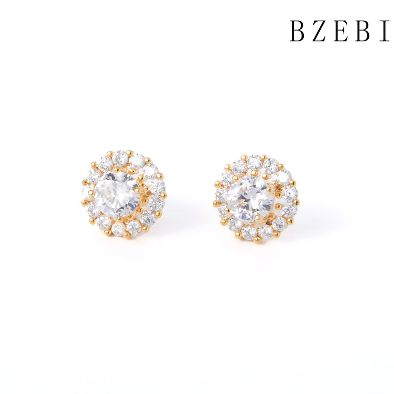 18k Gold Plated Cubic Zirconia flowers Stud Earrings for Women with Box