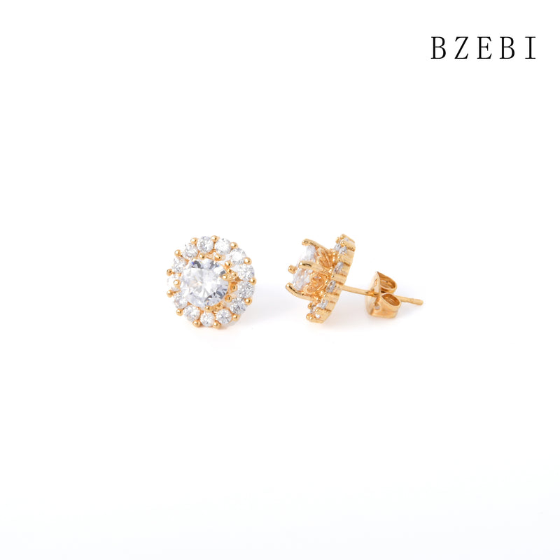 18k Gold Plated Cubic Zirconia flowers Stud Earrings for Women with Box