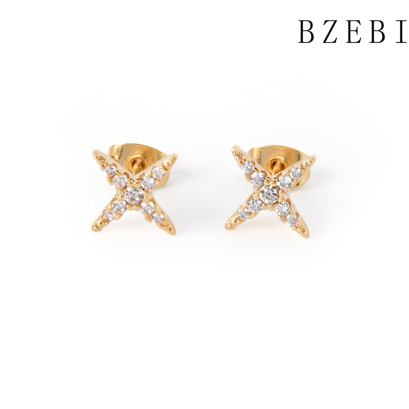 18k Gold Plated Cubic Zirconia stars Stud Earrings for Women with Box