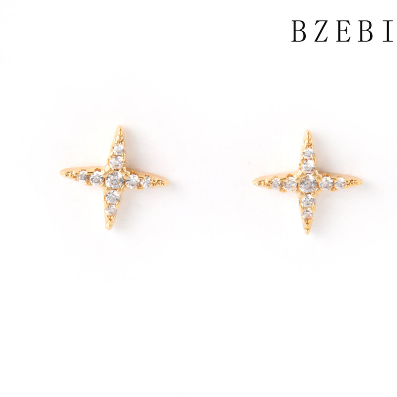 18k Gold Plated Cubic Zirconia stars Stud Earrings for Women with Box