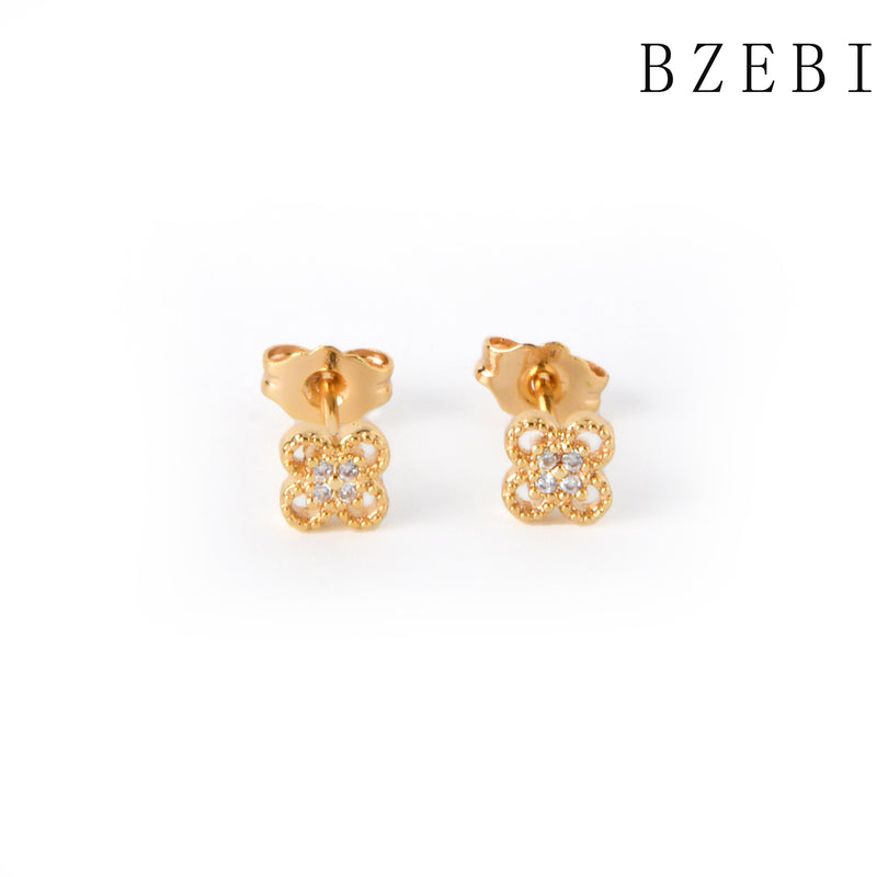 18k Gold Plated Cubic Zirconia flowers Stud Earrings for Women with Box