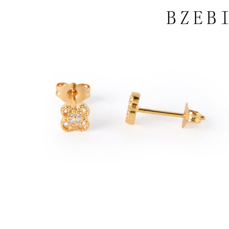 18k Gold Plated Cubic Zirconia flowers Stud Earrings for Women with Box