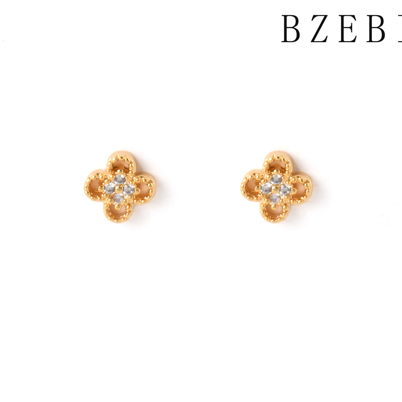 18k Gold Plated Cubic Zirconia flowers Stud Earrings for Women with Box