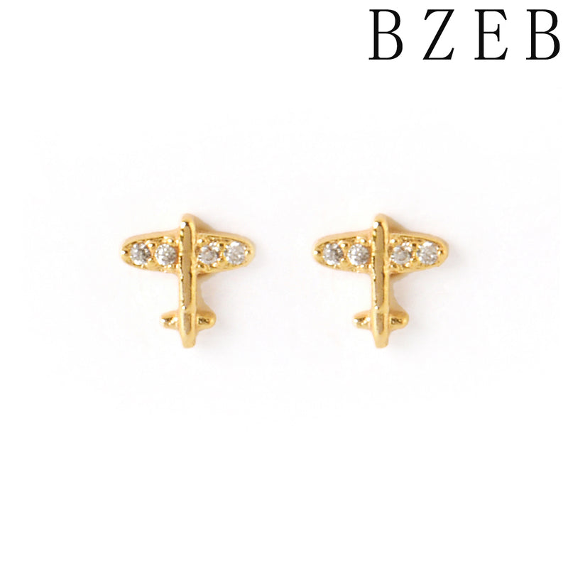 18k Gold Plated Cubic Zirconia plane Stud Earrings for Women with Box