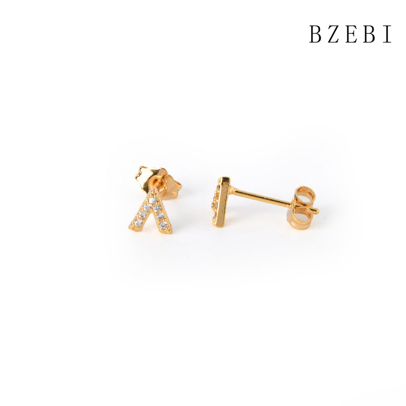 18k Gold Plated Cubic Zirconia v shape Stud Earrings for Women with Box