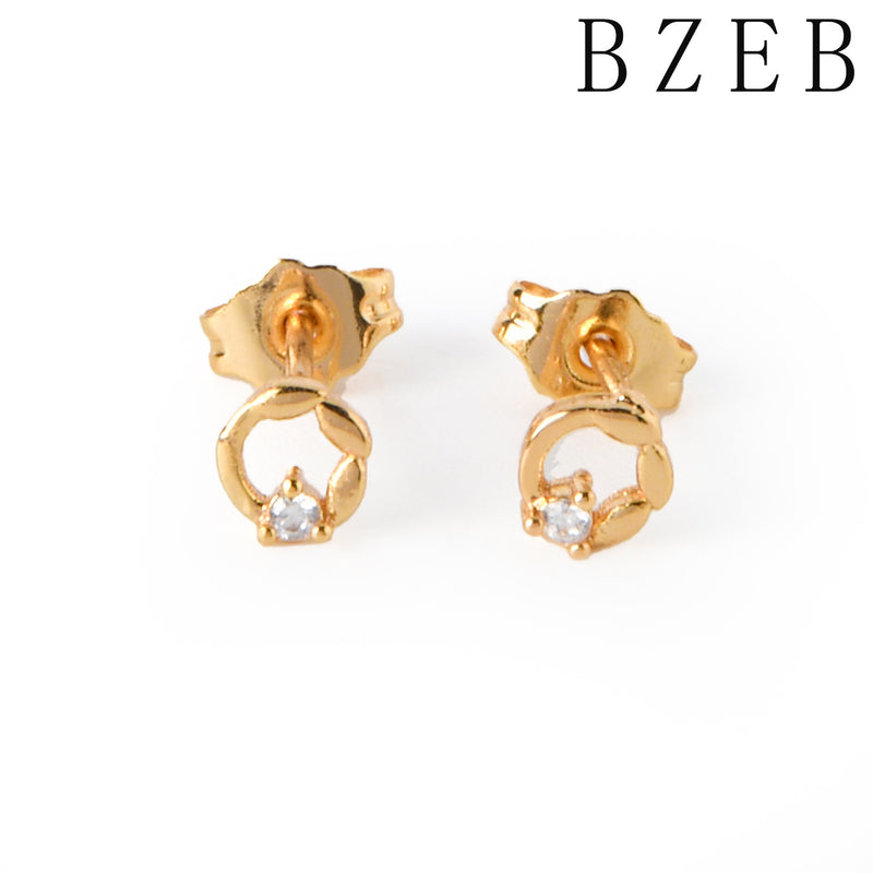 18k Gold Plated Cubic Zirconia Small diamond hollow Stud Earrings for Women with Box