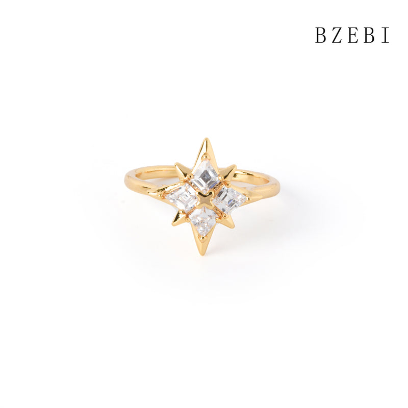 18k Gold Plated Cubic Zirconia stars Rings for Women with Box