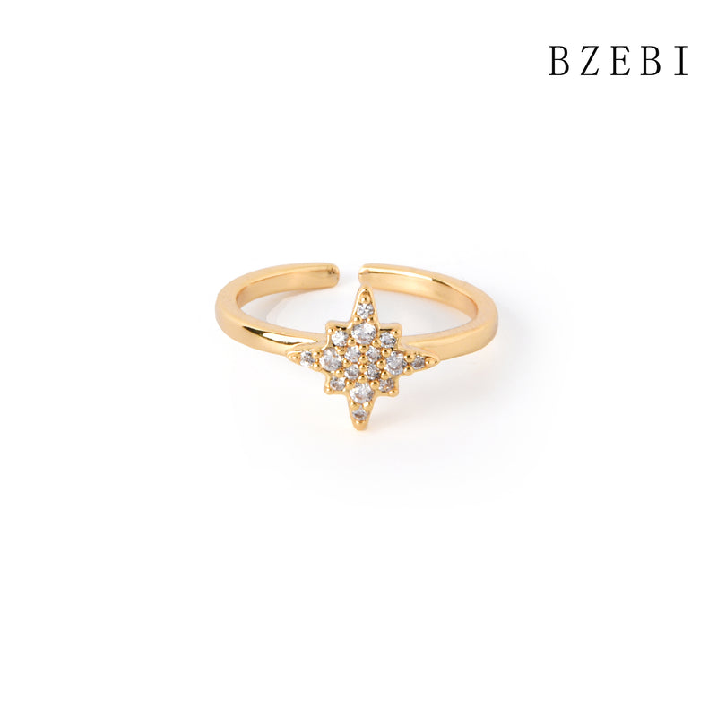 18k Gold Plated Cubic Zirconia stars Rings for Women with Box