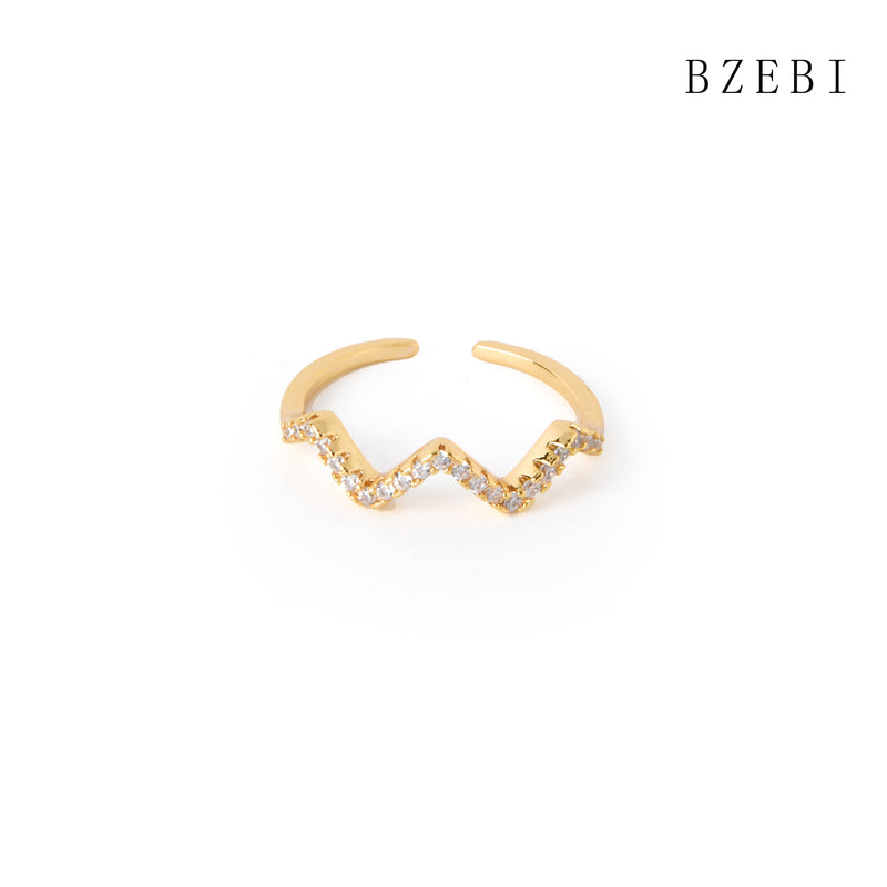 18k Gold Plated Cubic Zirconia Wave pattern Rings for Women with Box