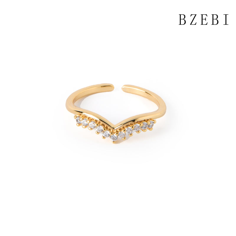 18k Gold Plated Cubic Zirconia v shape Rings for Women with Box