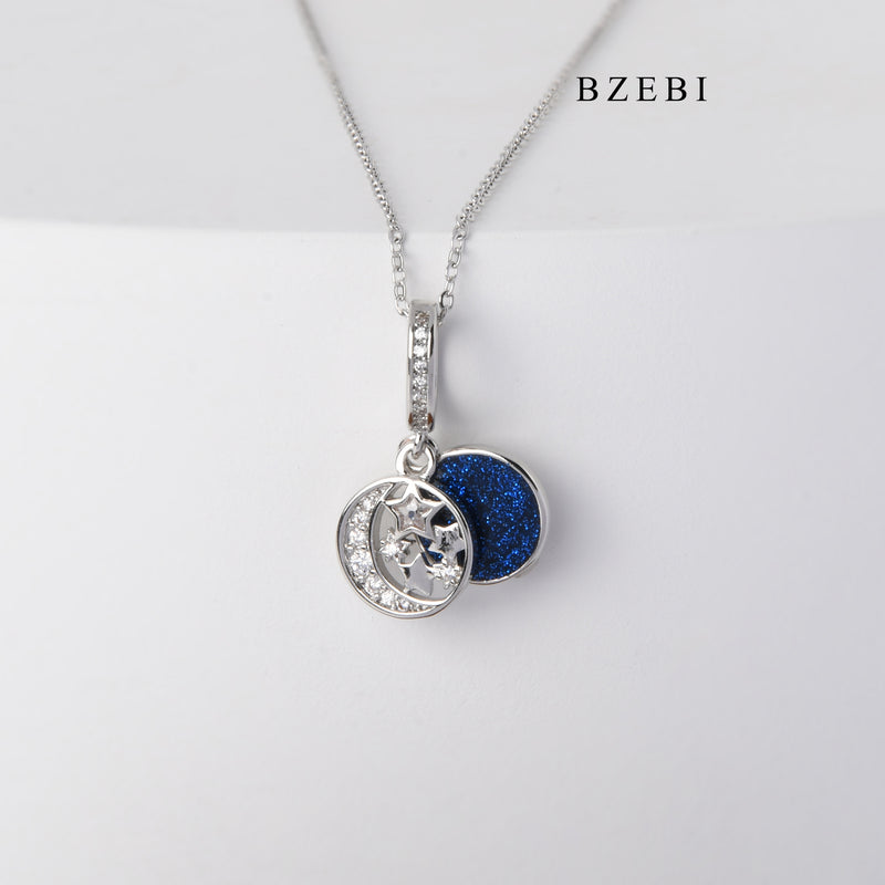 BZEBI Fashion Luxury S925 silver stars stars moon hollow creative design pendant necklace birthday gift