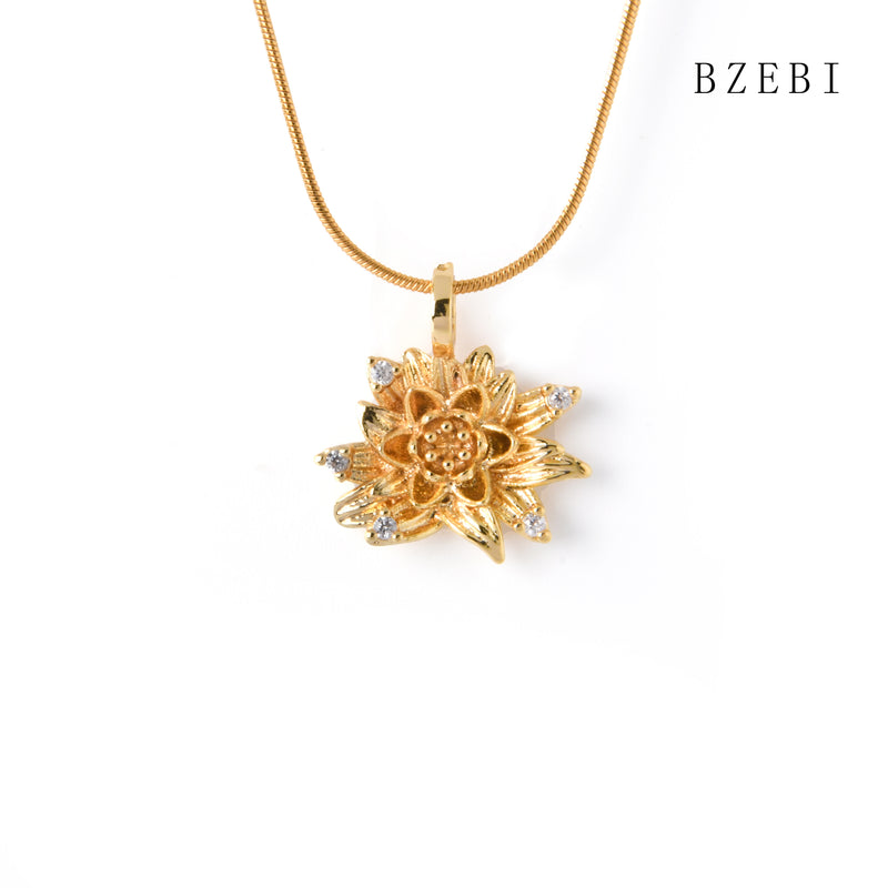 18k Gold Plated Cubic Zirconia flowers Necklace for Women with Box