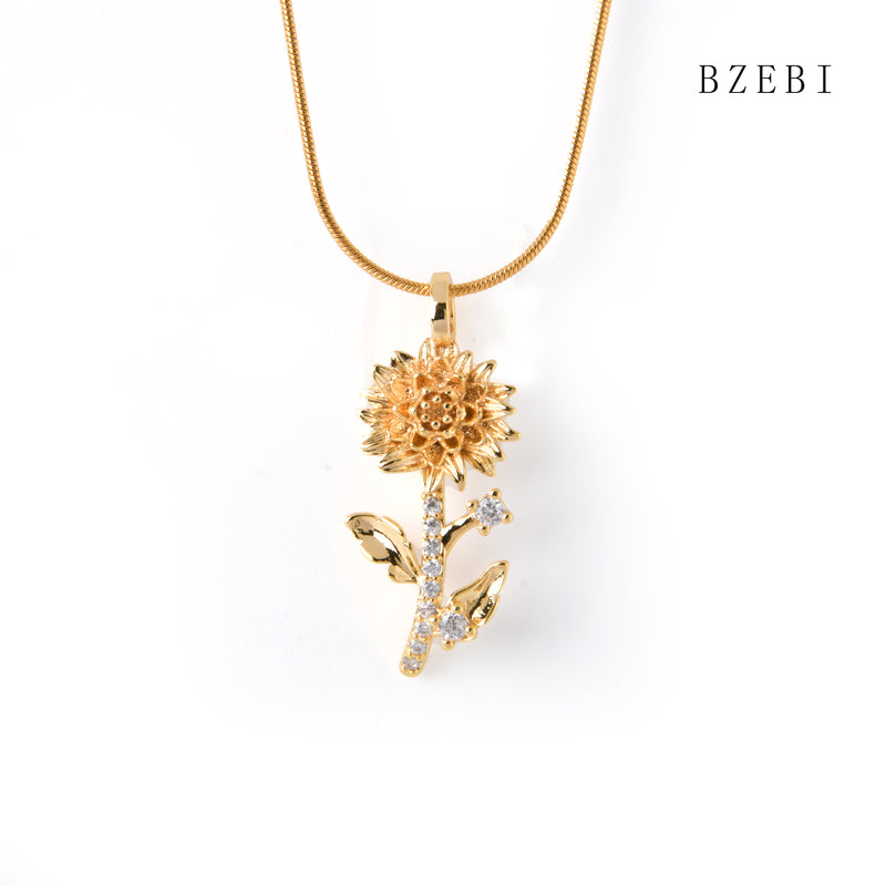 18k Gold Plated Cubic Zirconia flowers Necklace for Women with Box