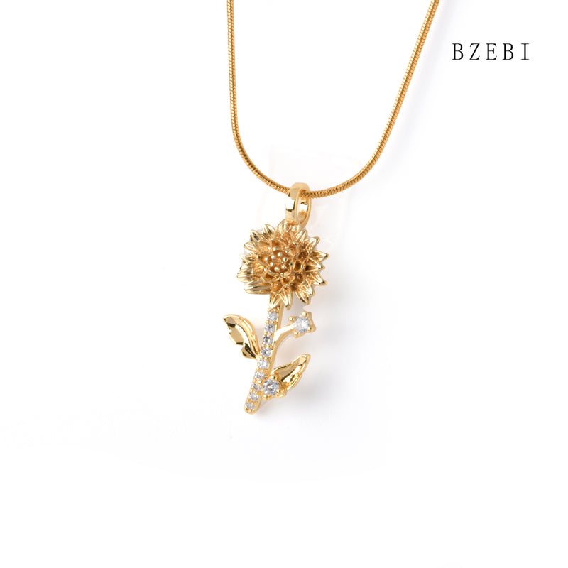 18k Gold Plated Cubic Zirconia flowers Necklace for Women with Box