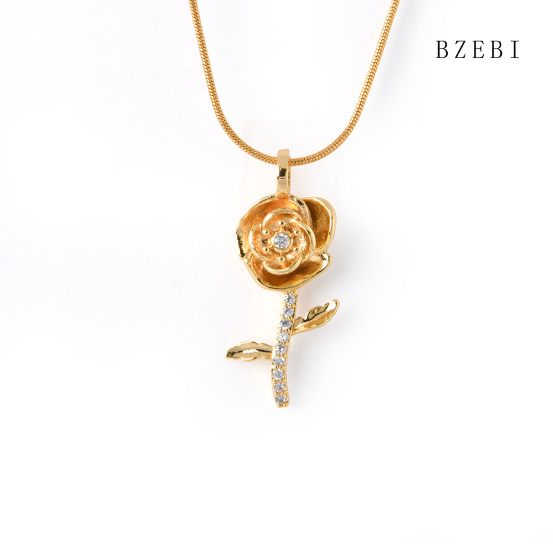 18k Gold Plated Cubic Zirconia flowers Necklace for Women with Box