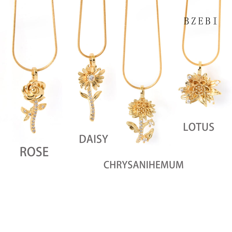 18k Gold Plated Cubic Zirconia flowers Necklace for Women with Box