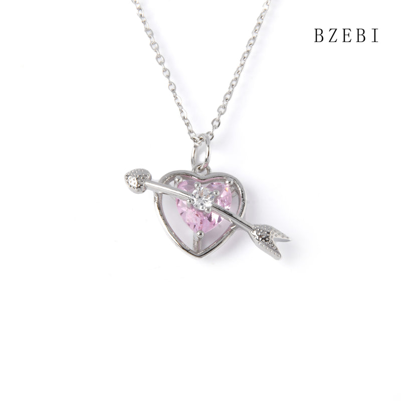 18k Gold Plated Cubic Zirconia An arrow through the heart Necklace for Women with Box