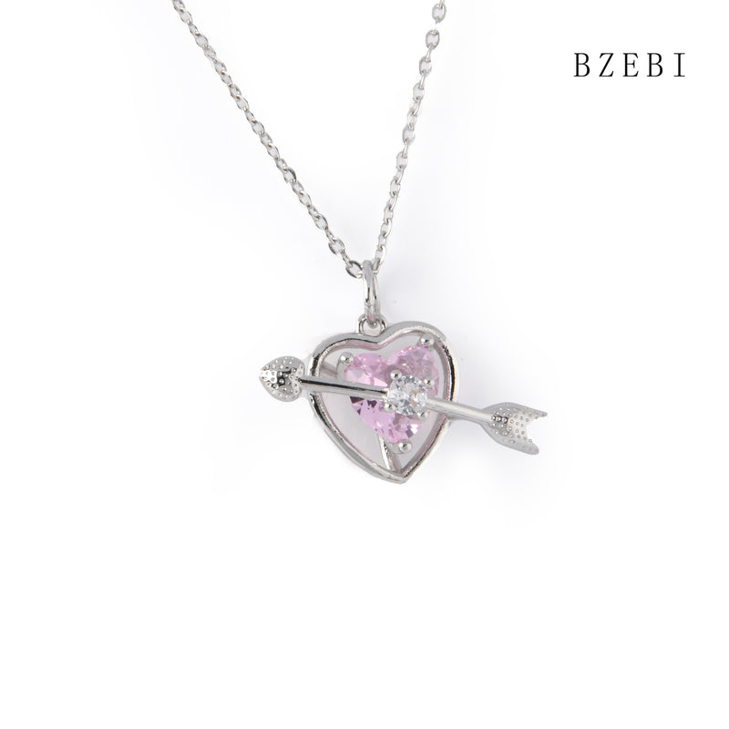 18k Gold Plated Cubic Zirconia An arrow through the heart Necklace for Women with Box