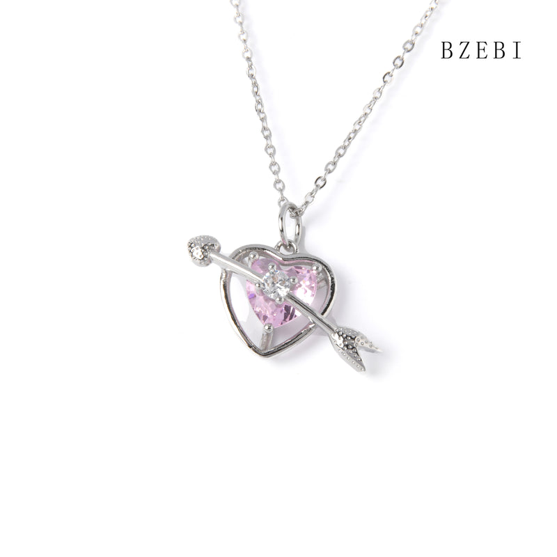 18k Gold Plated Cubic Zirconia An arrow through the heart Necklace for Women with Box