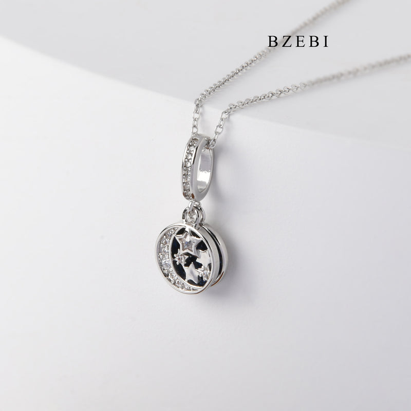 BZEBI Fashion Luxury S925 silver stars stars moon hollow creative design pendant necklace birthday gift