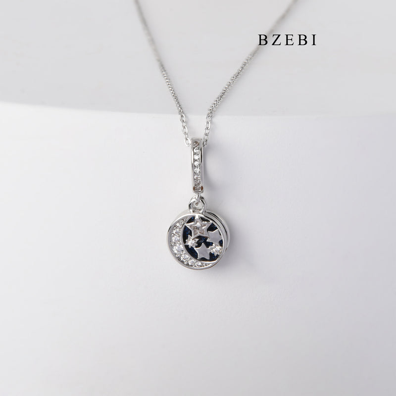 BZEBI Fashion Luxury S925 silver stars stars moon hollow creative design pendant necklace birthday gift