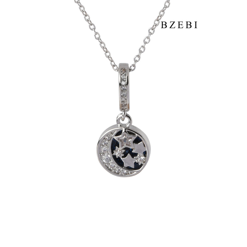 BZEBI Fashion Luxury S925 silver stars stars moon hollow creative design pendant necklace birthday gift