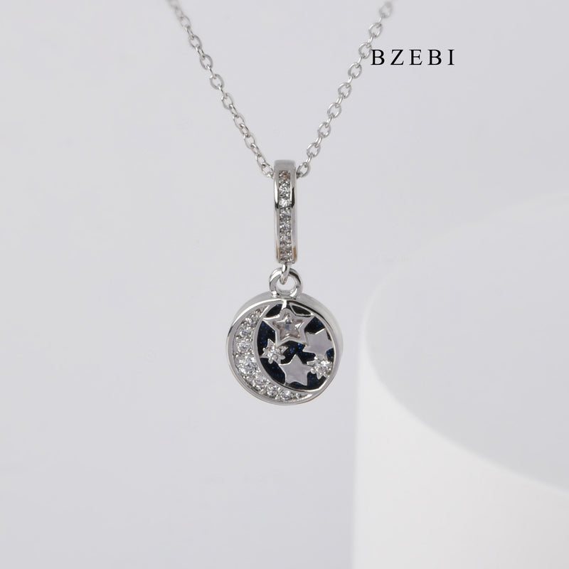 BZEBI Fashion Luxury S925 silver stars stars moon hollow creative design pendant necklace birthday gift