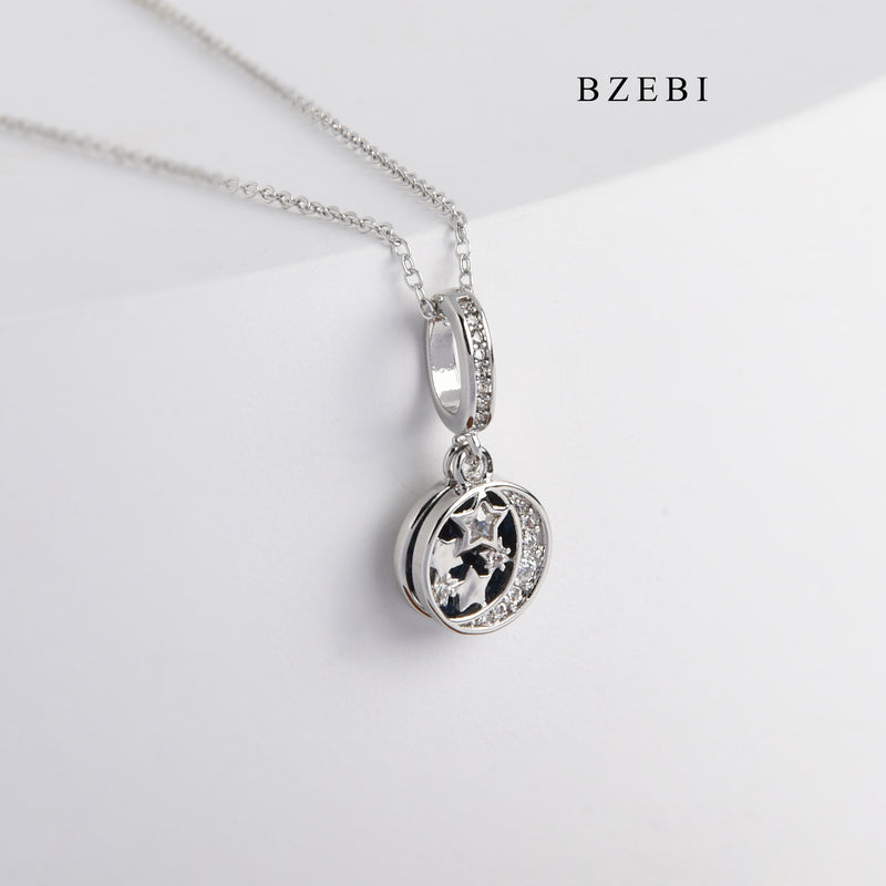 BZEBI Fashion Luxury S925 silver stars stars moon hollow creative design pendant necklace birthday gift