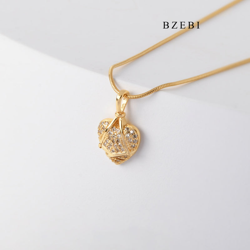 BZEBI New Design gold-plated 18k stainless steel heart-shaped cubic zirconia pendant necklace lady jewelry birthday gift