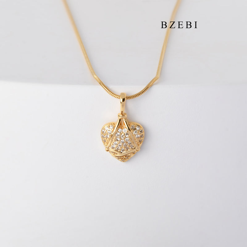 BZEBI New Design gold-plated 18k stainless steel heart-shaped cubic zirconia pendant necklace lady jewelry birthday gift