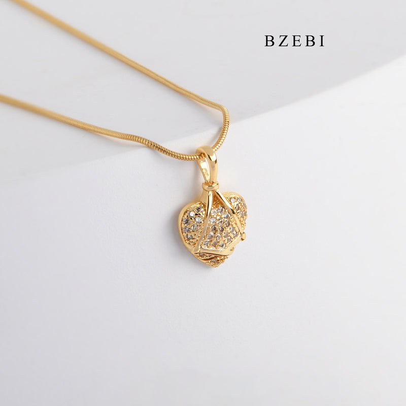 BZEBI New Design gold-plated 18k stainless steel heart-shaped cubic zirconia pendant necklace lady jewelry birthday gift