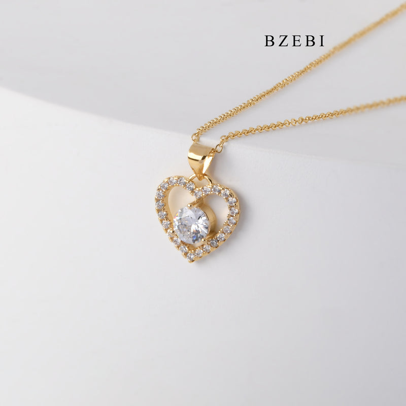 BZEBI Hot Lady Fashion 18K stainless steel gold-plated heart-shaped cubic zirconia pendant necklace jewelry gift