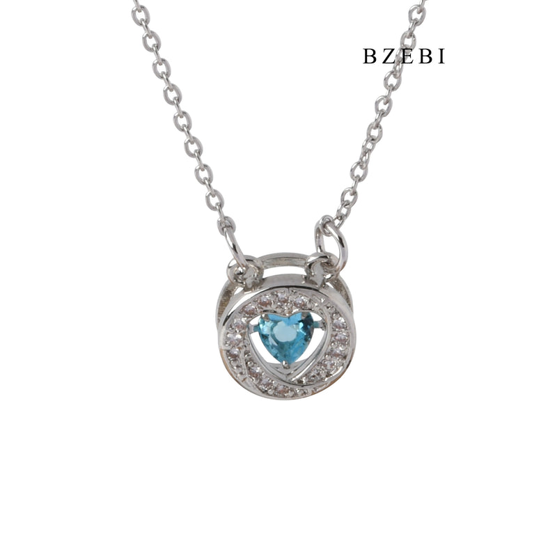 BZEBI NEW BEATING HEART S925 silver heart of the sea blue heart-shaped zircon pendant jewelry lady Necklace Birthday Party gift