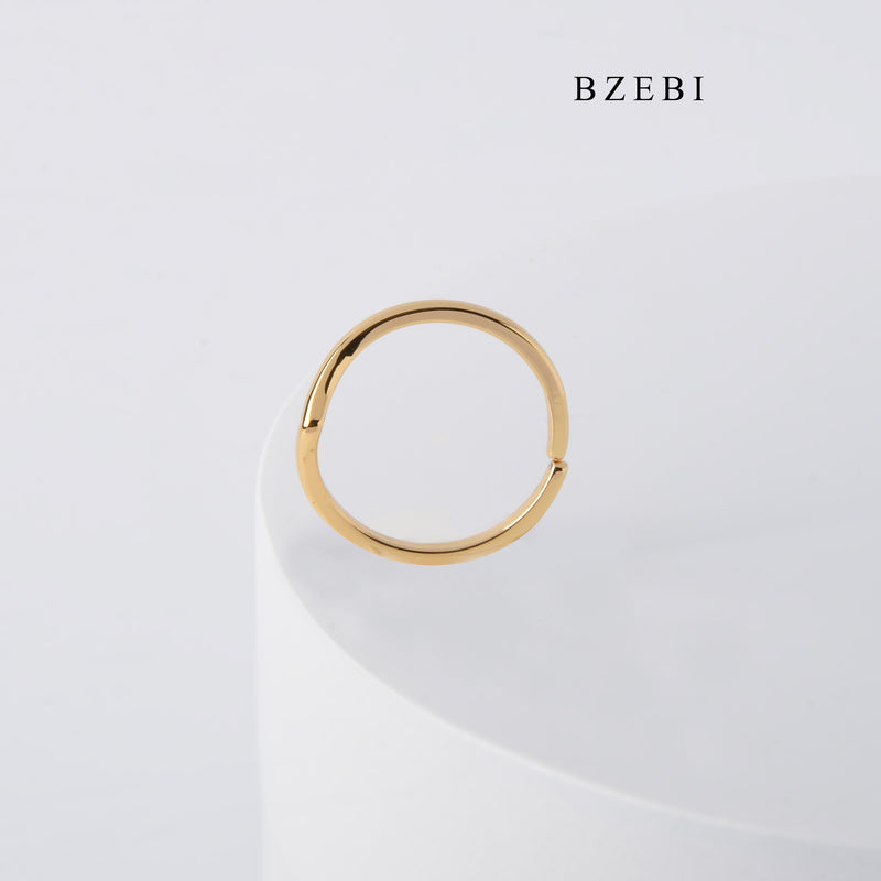 BZEBI Simple 18K stainless steel gold-plated narrow v-shaped ring with adjustable engagement ring